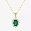 Fine Jewelry Womens Lab Created Gemstone & 1/4 Ct. T.w. Lab Grown Diamond 10k Gold Oval Pendant Necklace In Green