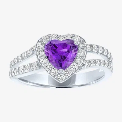 Fine Jewelry Womens Lab Created Gemstone Sterling Silver Heart Cocktail Ring In Purple