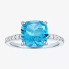 Fine Jewelry Womens Lab Created Gemstone Sterling Silver Side Stone Solitaire Cushion Cocktail Ring In Blue