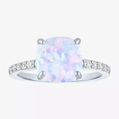 Fine Jewelry Womens Lab Created Gemstone Sterling Silver Side Stone Solitaire Cushion Cocktail Ring In Multi