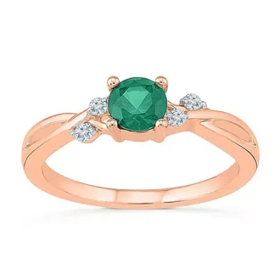 Fine Jewelry Womens Lab Created Green Emerald 10k Gold Cocktail Ring