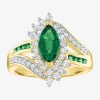 Fine Jewelry Womens Lab Created Green Emerald 14k Gold Over Silver Cocktail Ring In Green