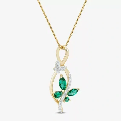 Fine Jewelry Womens Lab Created Green Emerald 14k Gold Over Silver Sterling Silver Butterfly 18 Inch Pendant Neck In Transparent