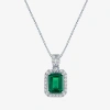 Fine Jewelry Womens Lab Created Green Emerald Sterling Silver 18 Inch Pendant Necklace In Transparent