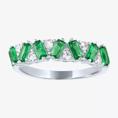 Fine Jewelry Womens Lab Created Green Emerald Sterling Silver Band