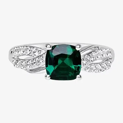 Fine Jewelry Womens Lab Created Green Emerald Sterling Silver Cocktail Ring
