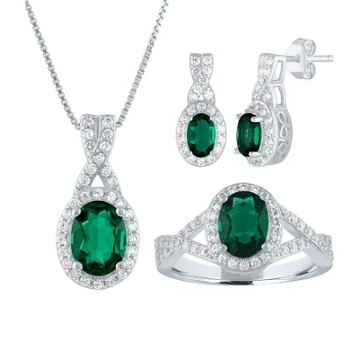 Fine Jewelry Womens Lab Created Green Emerald Sterling Silver Jewelry Set