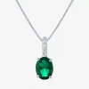 Fine Jewelry Womens Lab Created Green Emerald Sterling Silver Oval 18 Inch Pendant Necklace In Transparent