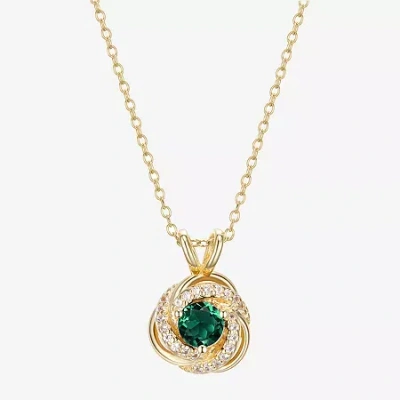 Fine Jewelry Womens Lab Created Green Quartz 18k Gold Over Silver Knot 18 Inch Pendant Necklace