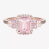 Fine Jewelry Womens Lab Created Pink Sapphire 14k Rose Gold Over Silver Halo Cocktail Ring In Transparent
