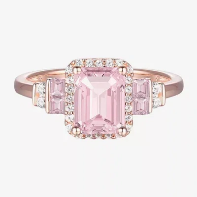 Fine Jewelry Womens Lab Created Pink Sapphire 14k Rose Gold Over Silver Halo Cocktail Ring In Transparent