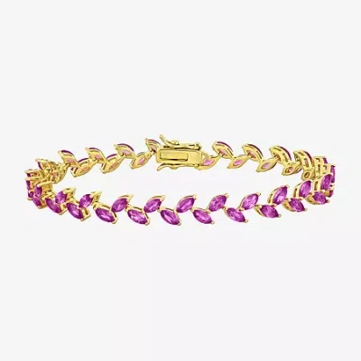 Fine Jewelry Womens Lab Created Pink Sapphire 18k Gold Over Silver 7.25 Inch Tennis Bracelet In Transparent
