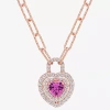 Fine Jewelry Womens Lab Created Pink Sapphire 18k Rose Gold Over Silver Heart 16 Inch Pendant Necklace In Transparent