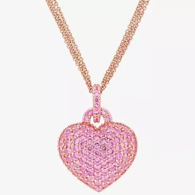 Fine Jewelry Womens Lab Created Pink Sapphire 18k Rose Gold Over Silver Heart 17 Inch Pendant Necklace In Transparent