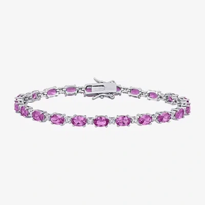 Fine Jewelry Womens Lab Created Pink Sapphire Sterling Silver 7.25 Inch Tennis Bracelet In Transparent