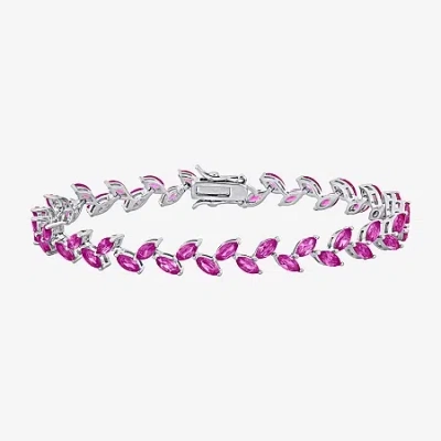 Fine Jewelry Womens Lab Created Pink Sapphire Sterling Silver 7.25 Inch Tennis Bracelet In Transparent
