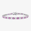 Fine Jewelry Womens Lab Created Pink Sapphire Sterling Silver 7.25 Inch Tennis Bracelet In Transparent