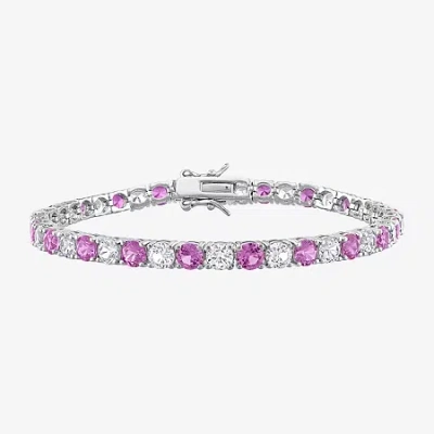 Fine Jewelry Womens Lab Created Pink Sapphire Sterling Silver 7.25 Inch Tennis Bracelet In Transparent