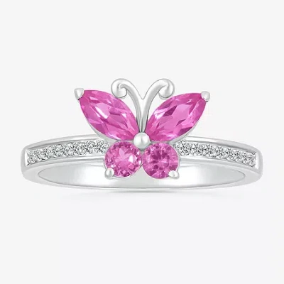 Fine Jewelry Womens Lab Created Pink Sapphire Sterling Silver Butterfly Cocktail Ring In Transparent