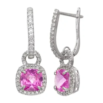 Fine Jewelry Womens Lab Created Pink Sapphire Sterling Silver Drop Earrings In Transparent