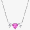 Fine Jewelry Womens Lab Created Pink Sapphire Sterling Silver Heart 17 Inch Pendant Necklace In Transparent