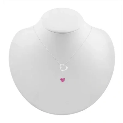 Fine Jewelry Womens Lab Created Pink Sapphire Sterling Silver Heart 18 Inch Pendant Necklace In Transparent