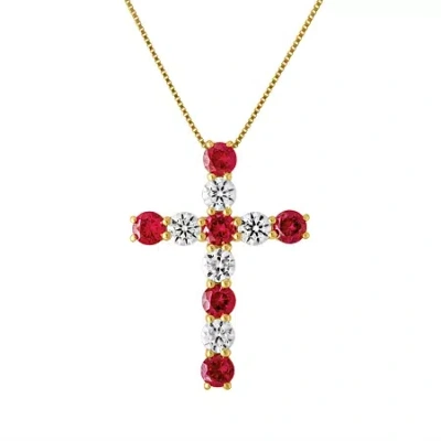 Fine Jewelry Womens Lab Created Red Ruby 10k Gold Cross 18 Inch Pendant Necklace In Transparent