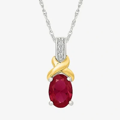 Fine Jewelry Womens Lab Created Red Ruby 10k Gold Over Silver Oval 18 Inch Pendant Necklace