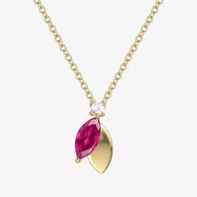 Fine Jewelry Womens Lab Created Red Ruby 14k Gold Over Silver 18 Inch Pendant Necklace