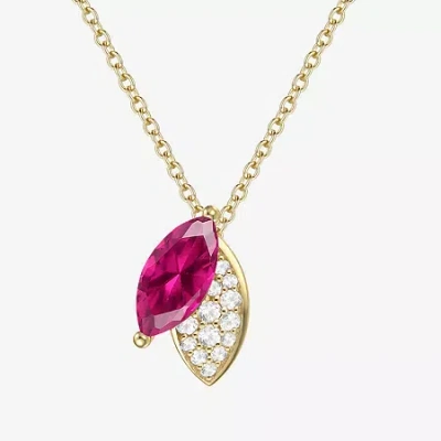 Fine Jewelry Womens Lab Created Red Ruby 14k Gold Over Silver 18 Inch Pendant Necklace