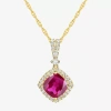 Fine Jewelry Womens Lab Created Red Ruby 14k Gold Over Silver Cushion 18 Inch Pendant Necklace In Transparent