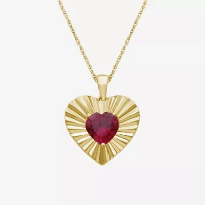 Fine Jewelry Womens Lab Created Red Ruby 14k Gold Over Silver Heart 18 Inch Pendant Necklace