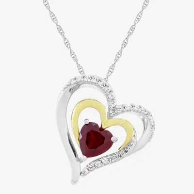 Fine Jewelry Womens Lab Created Red Ruby 14k Gold Over Silver Heart 18 Inch Pendant Necklace