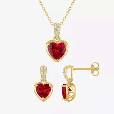 Fine Jewelry Womens Lab Created Red Ruby 14k Gold Over Silver Heart 2-pc. Jewelry Set In Multi