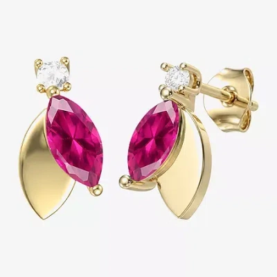 Fine Jewelry Womens Lab Created Red Ruby 14k Gold Over Silver Marquise Drop Earrings