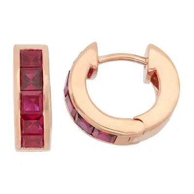 Fine Jewelry Womens Lab Created Red Ruby 14k Rose Gold Over Silver 12mm Hoop Earrings In Transparent