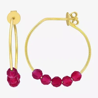 Fine Jewelry Womens Lab Created Red Ruby 18k Gold Over Silver 26mm Hoop Earrings