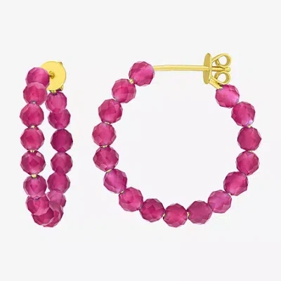 Fine Jewelry Womens Lab Created Red Ruby 18k Gold Over Silver 26mm Hoop Earrings In Transparent