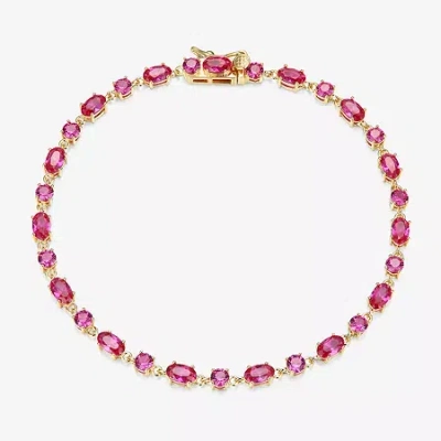 Fine Jewelry Womens Lab Created Red Ruby 18k Gold Over Silver Oval 7.25 Inch Tennis Bracelet