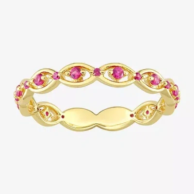 Fine Jewelry Womens Lab Created Red Ruby 18k Gold Over Silver Stackable Ring