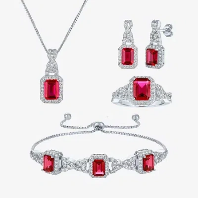 Fine Jewelry Womens Lab Created Red Ruby Pure Silver Over Brass 4-pc. Jewelry Set In Transparent