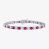 Fine Jewelry Womens Lab Created Red Ruby Pure Silver Over Brass 7.5 Inch Tennis Bracelet In Transparent