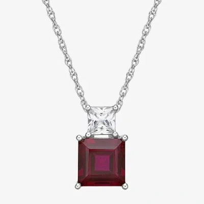 Fine Jewelry Womens Lab Created Red Ruby Sterling Silver 18 Inch Pendant Necklace