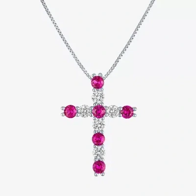 Fine Jewelry Womens Lab Created Red Ruby Sterling Silver 18 Inch Pendant Necklace In Transparent