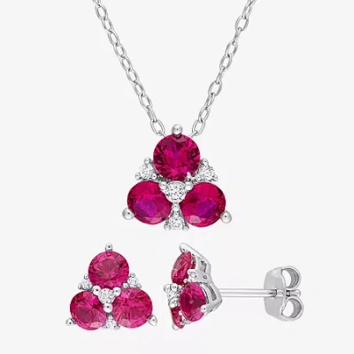 Fine Jewelry Womens Lab Created Red Ruby Sterling Silver 2-pc. Jewelry Set In Transparent