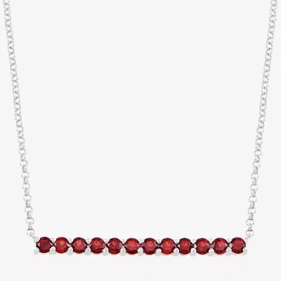 Fine Jewelry Womens Lab Created Red Ruby Sterling Silver Bar 18 Inch Pendant Necklace