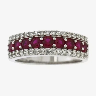 Fine Jewelry Womens Lab Created Red Ruby Sterling Silver Cocktail Ring