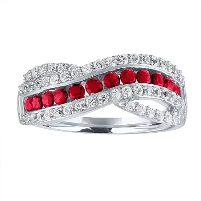 Fine Jewelry Womens Lab Created Red Ruby Sterling Silver Cocktail Ring