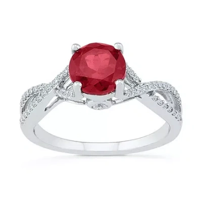 Fine Jewelry Womens Lab Created Red Ruby Sterling Silver Cocktail Ring In Transparent