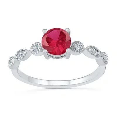 Fine Jewelry Womens Lab Created Red Ruby Sterling Silver Cocktail Ring In Transparent